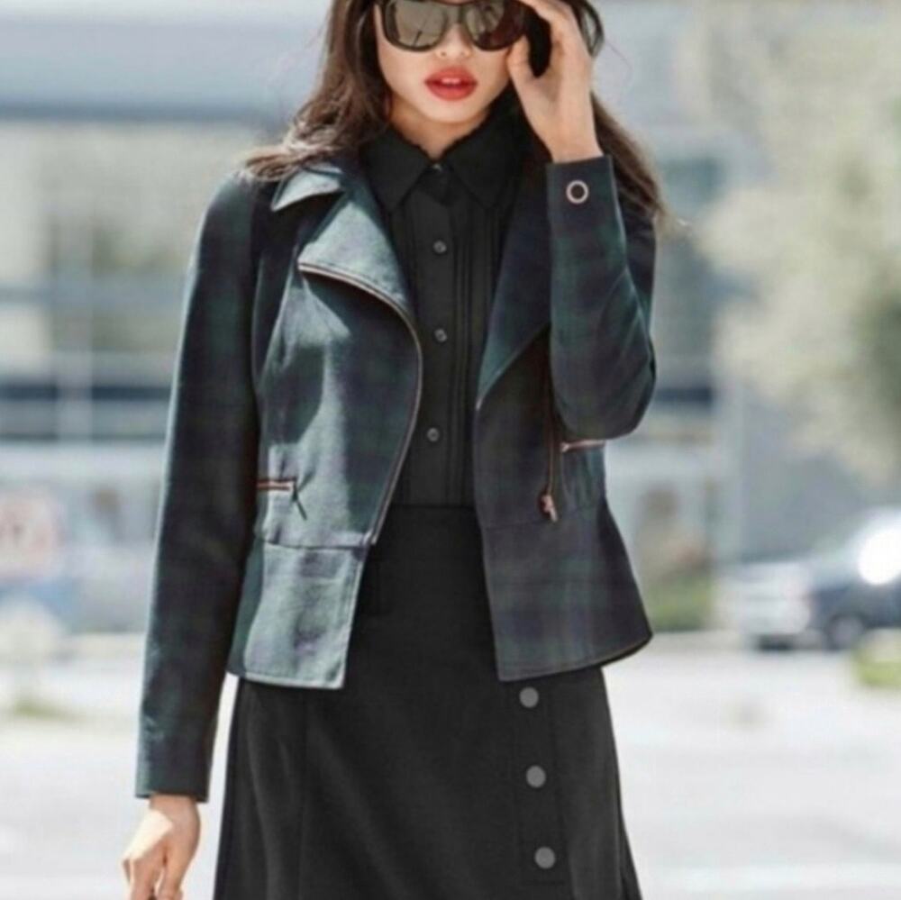 CAbi 3181 Tartan Plaid Moto Jacket Size 8